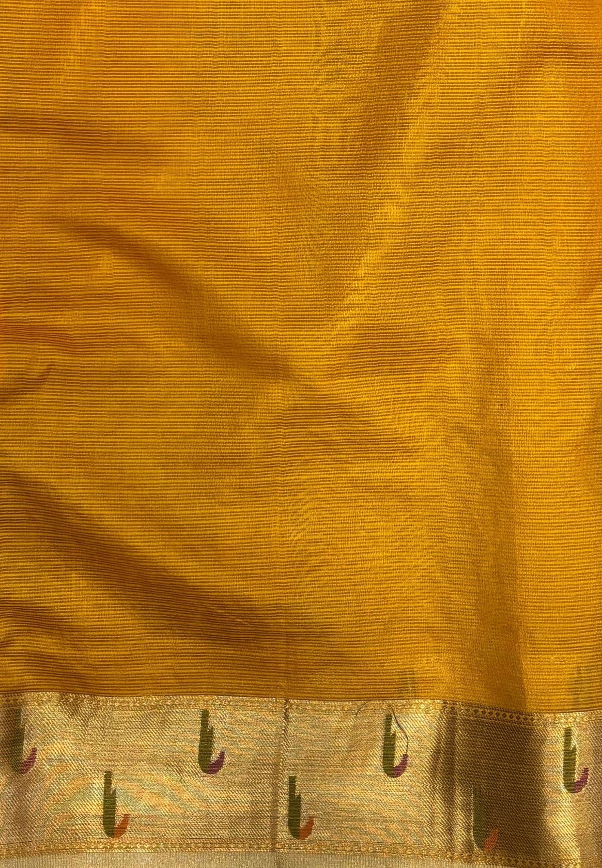 Silk Kota Saree-Mustard In Kalamkari Embroidery Border