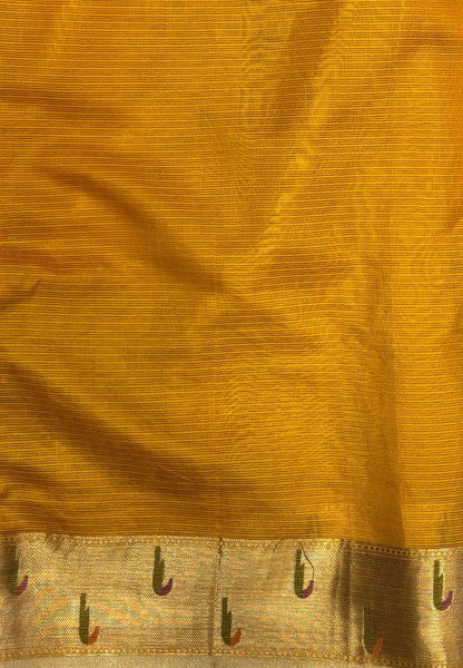Silk Kota Saree-Mustard In Kalamkari Embroidery Border