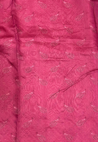 Chanderi Saree-Baby Pink In Peacock Floral Border