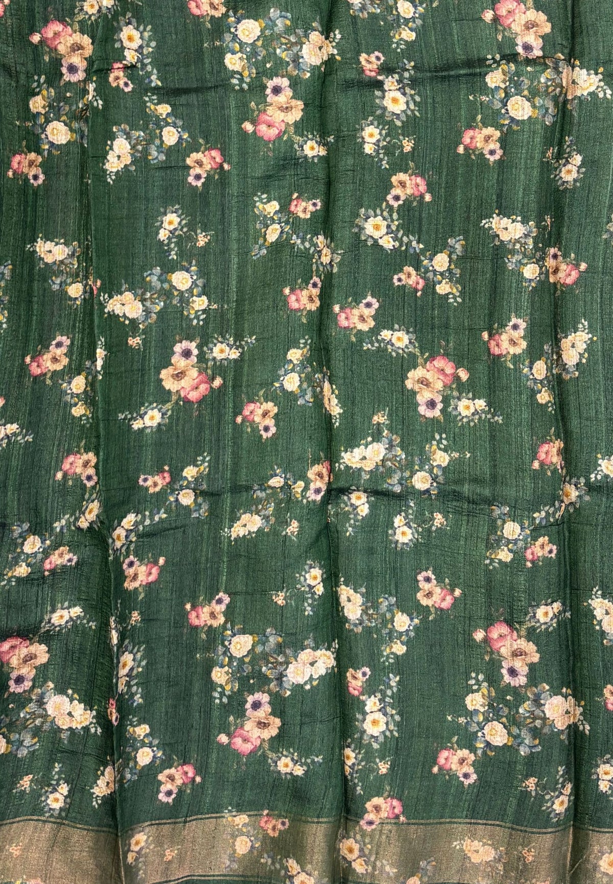 Pure Organza Tussar Saree-Green In Striped Zari Border