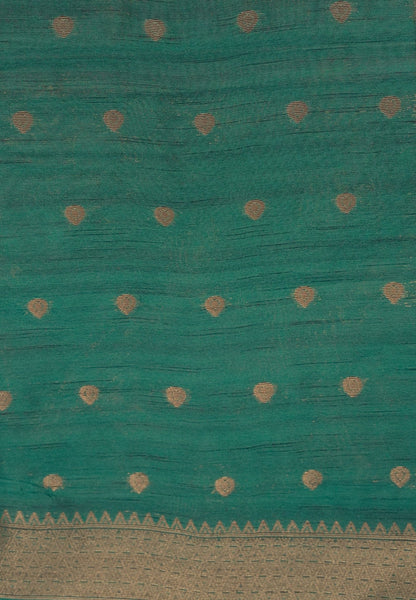 Semi Raw Silk Saree-Navy Blue in Antique Silver Zari Butta with Tower Border
