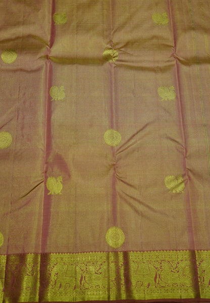 Pure Tissue Kanchipuram Silk Saree- Peach with Chakram Butta
