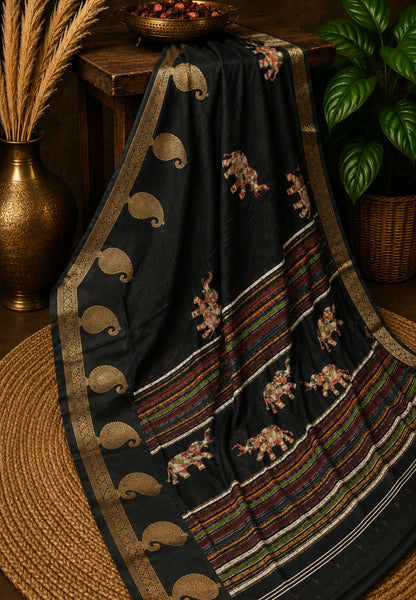 Chiffon Saree-Black with Manga Zari