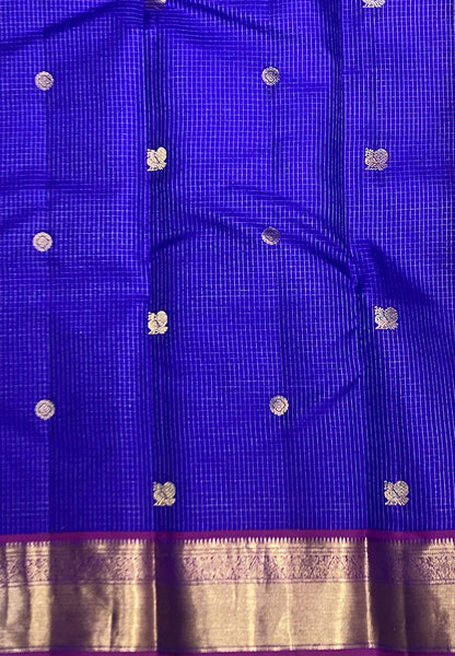 Pure Kanchipuram Silk Saree-Blue with Magenta Border