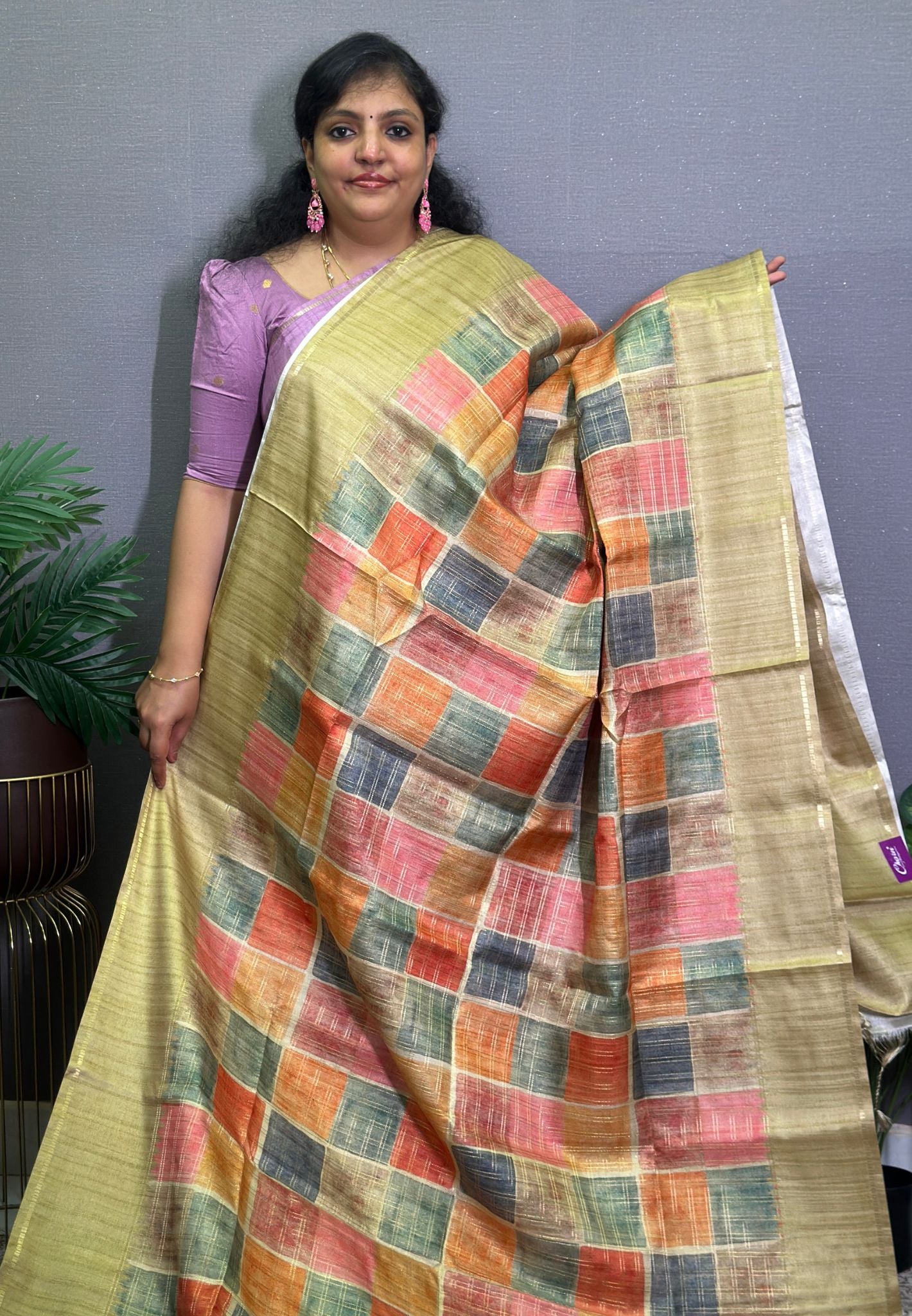 Matka Tussar Silk Saree-Mehandi Green