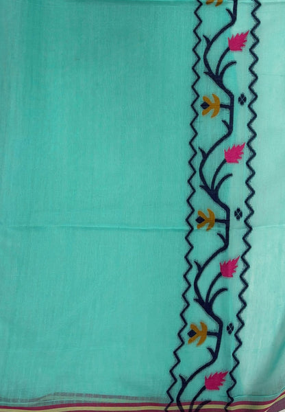 Handloom Cotton Saree-Sky Blue In Lotus Floral Border
