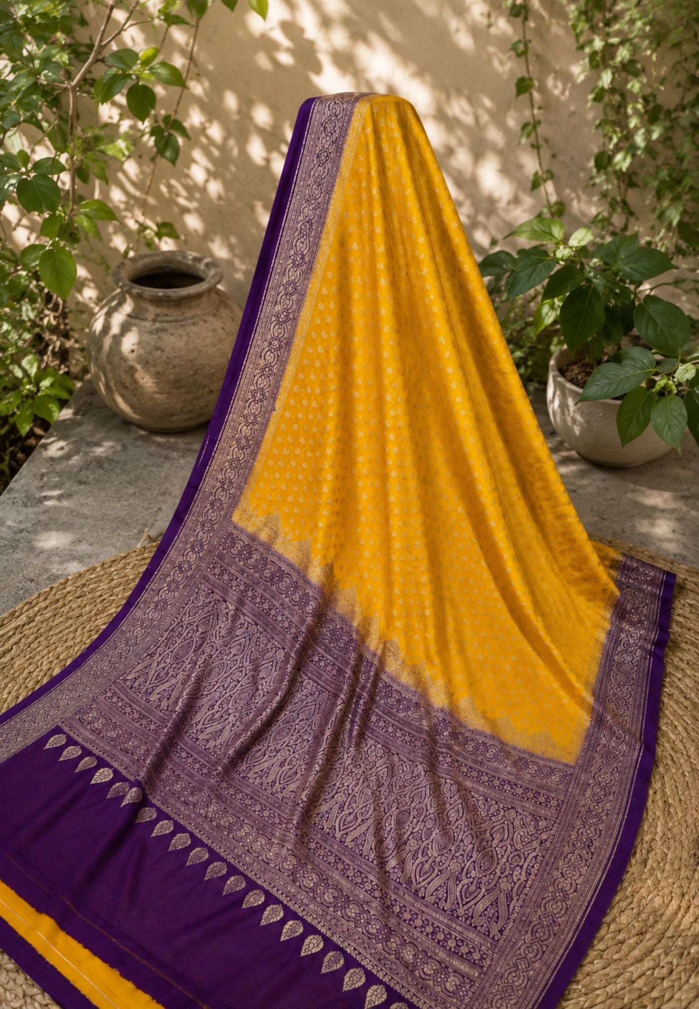 Banarasi Georgette Saree-Mustard with Contrast Border
