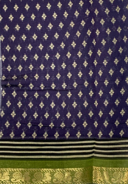 Malai Cotton Saree-Olive Green with Kalamkari Border