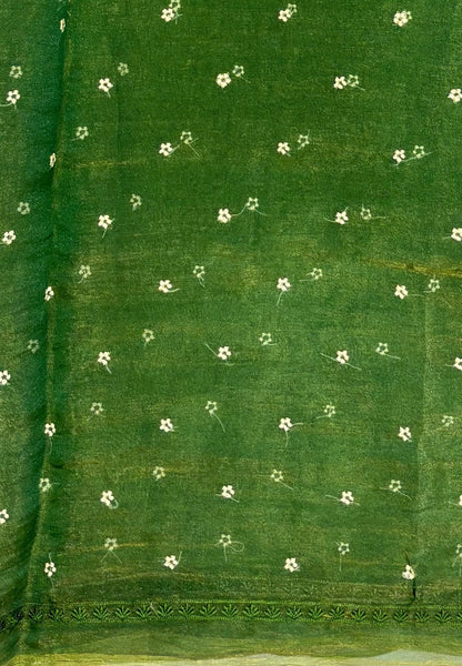 Tissue Organza Saree-Green In Tropical Garden Border