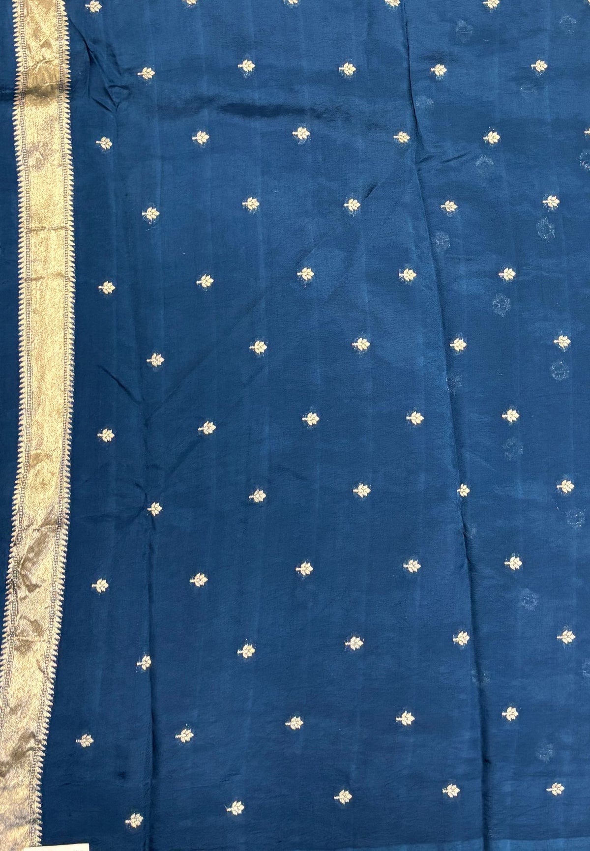 Satin Organza Saree-Peacock Blue In Paithani Floral Zari Border