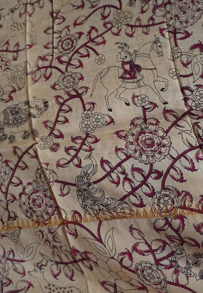 Kalamkari Silk Saree - Dark Blue