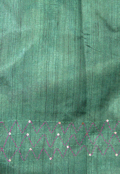 Semi Tussar Saree-Blue with Kantha Work