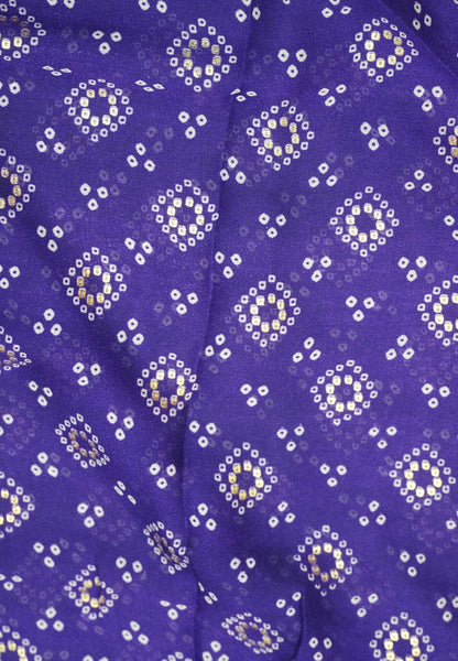 Chiffon Saree – Bandhani Inspired Print with Elegant Border - White & Violet