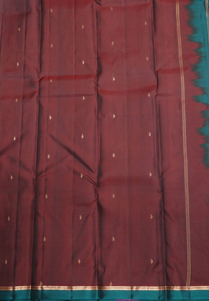 Pure Kanchipuram Silk Saree- Redish Brown with Small Border