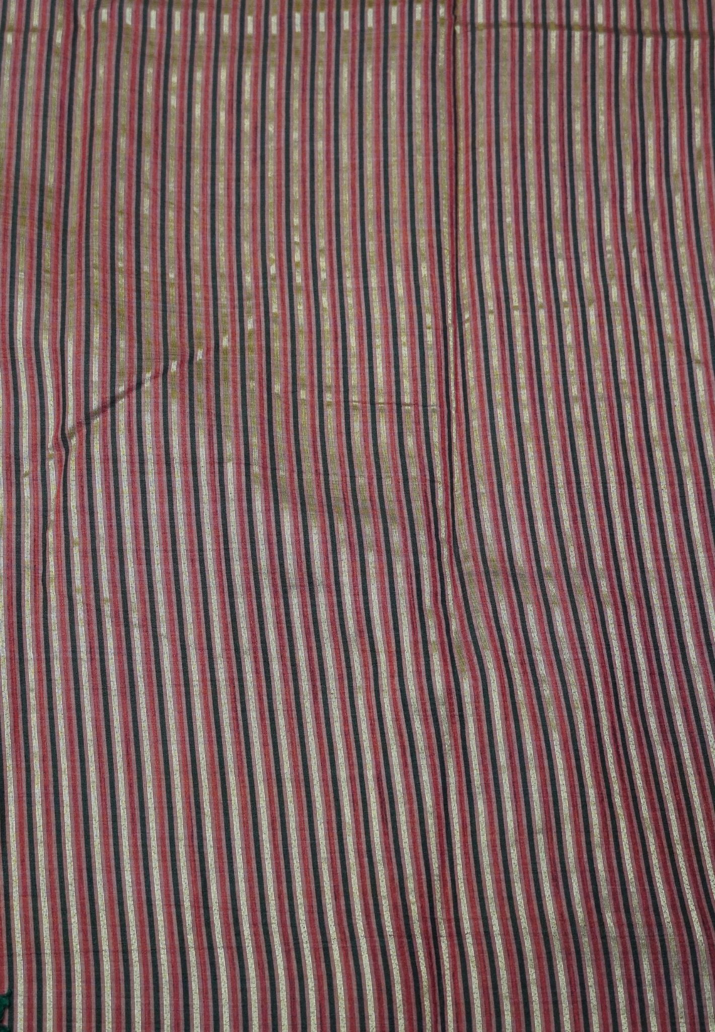 Semi Tussar Saree – Contemporary Temple Border Design – Dusky Brown