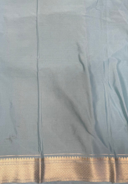 Art Mysore Silk Saree-Peacock Blue-Sea Blue In Floral Zari With Contrast Border