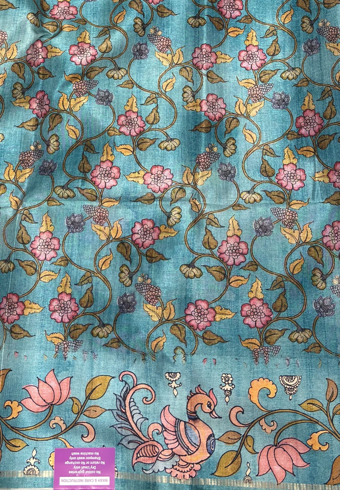 Matka Tussar Saree-Sky Blue with Kalamkari Border
