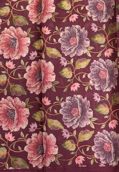 Soft Tussar Saree-Maroon in Floral Garden Border