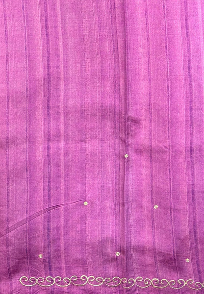 Pure Organza Saree-Dark Purple In Scalloped Scroll Lace Border