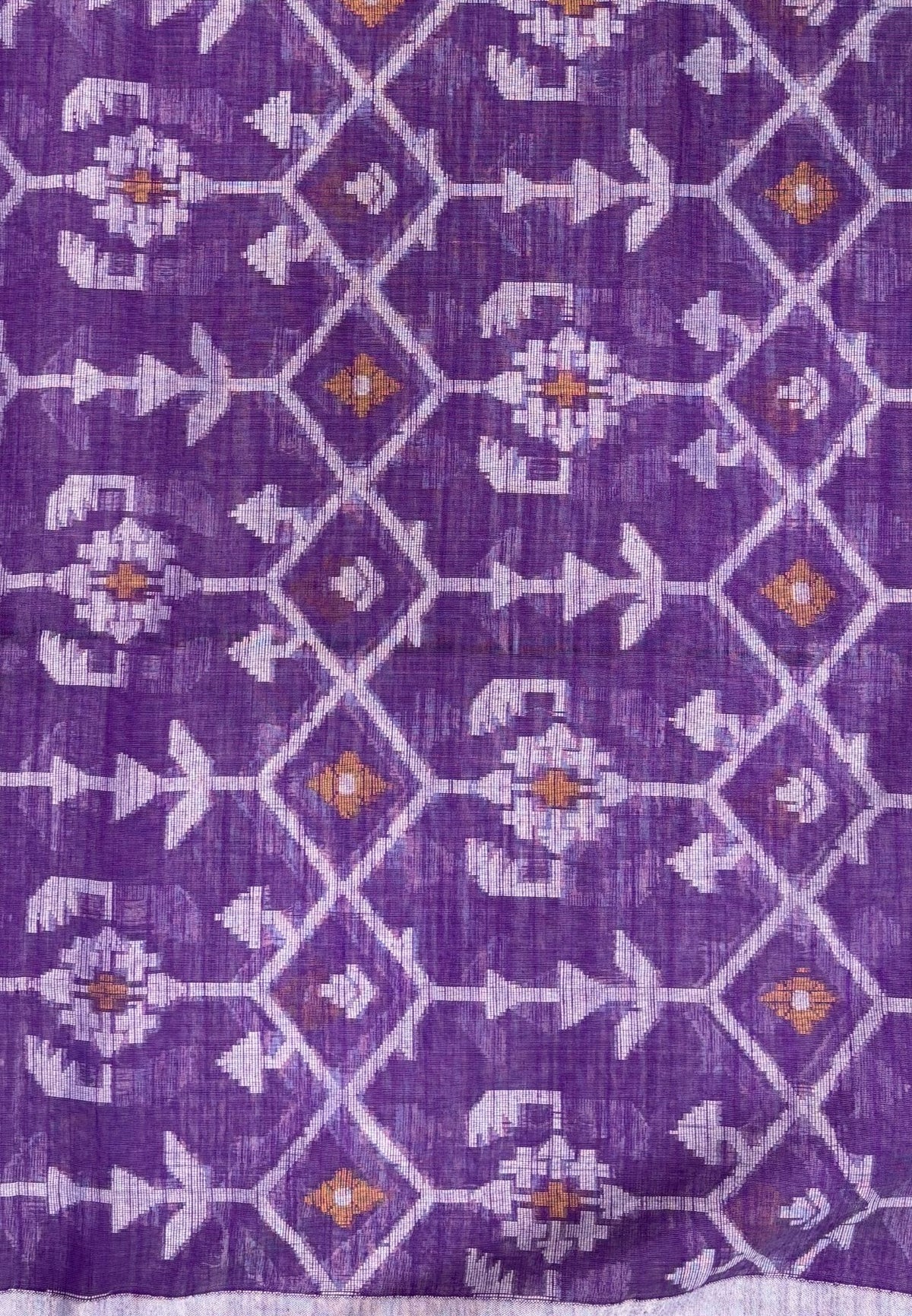 Handloom Cotton Saree-Lavender in Diamond Pattern Border