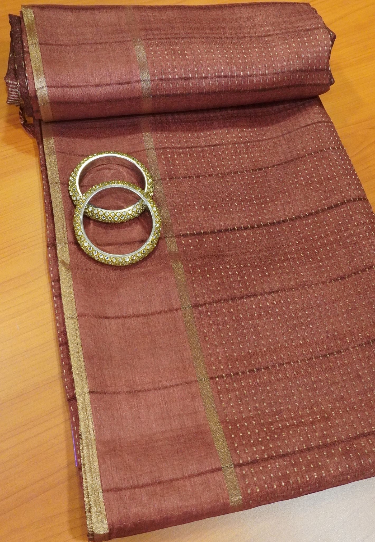 Matka Tussar Saree - Mini Zari Muted Maroon
