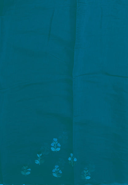 Muslin Saree-Peacock Green In Parrot Motif Border