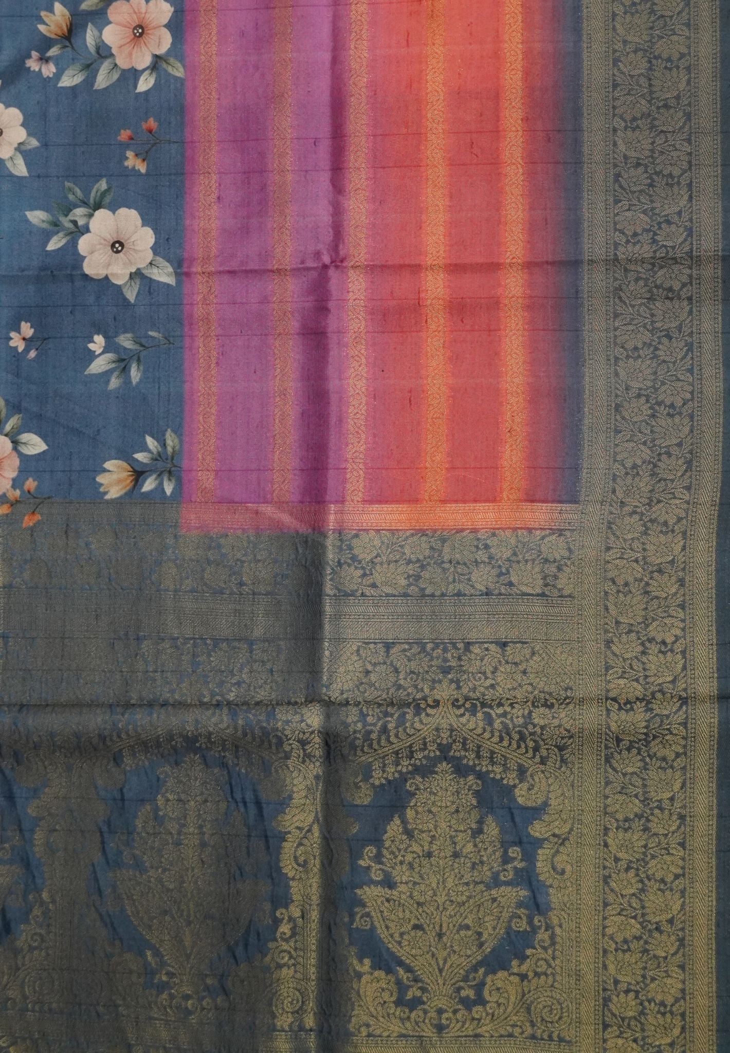 Dola Silk Saree-Blue with Floral