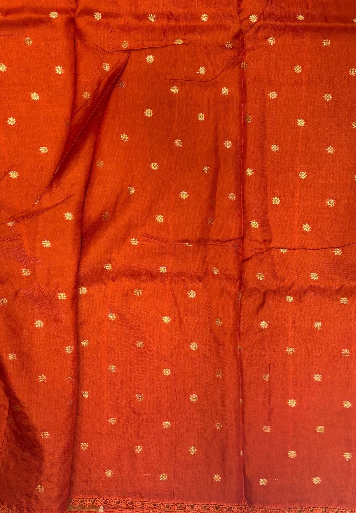 Satin Crepe Saree-Rust Orange In Komatha Floral Border