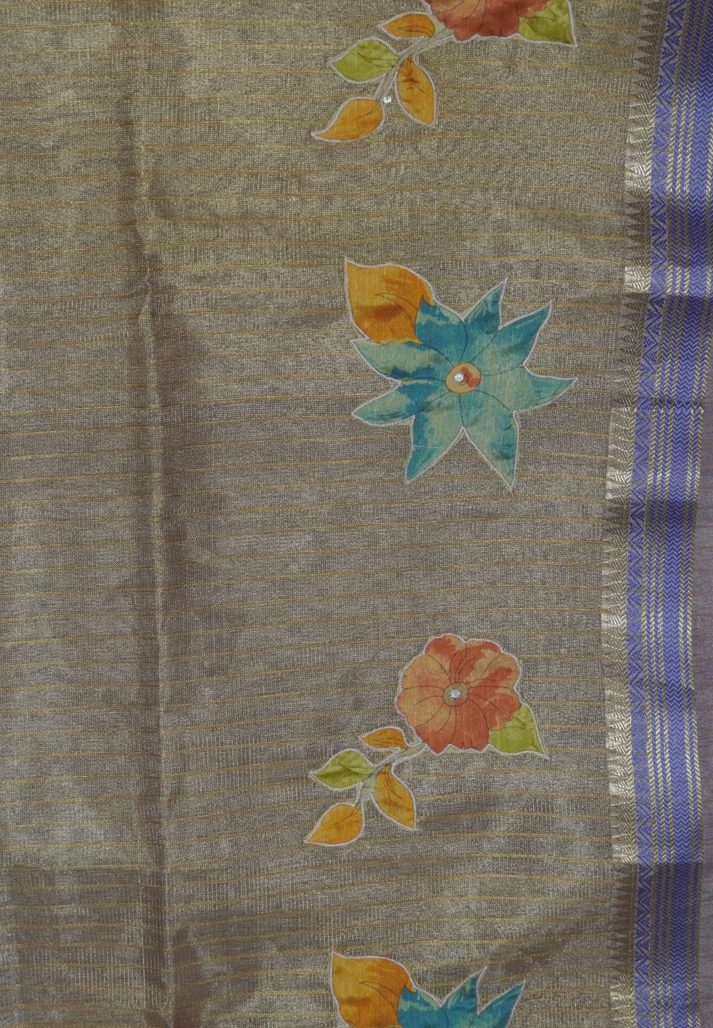 Silk Kota Saree-Purple With Mirror and Applique Work in Pallu