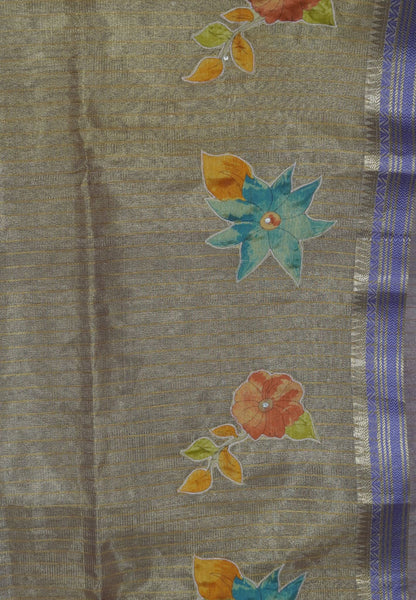 Silk Kota Saree-Purple With Mirror and Applique Work in Pallu