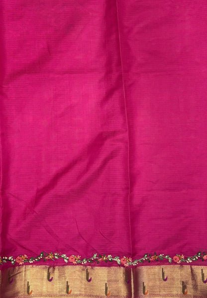 Kota Saree-Rani Pink In Floral Zari Vine Border