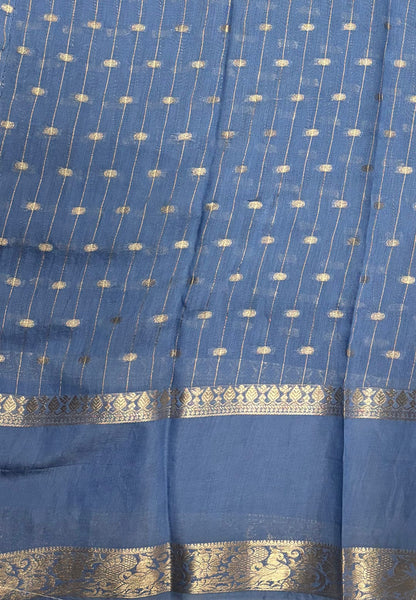 Banarasi Tussar Saree-Navy Blue in Retpet Zari Border