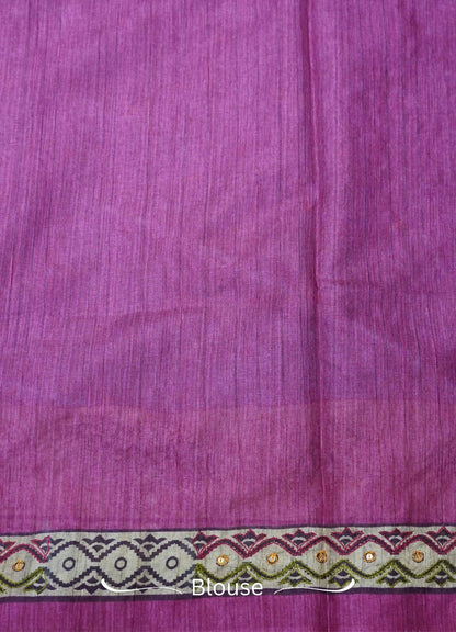 Semi Tussar Saree – Blue Pink Elephant Design