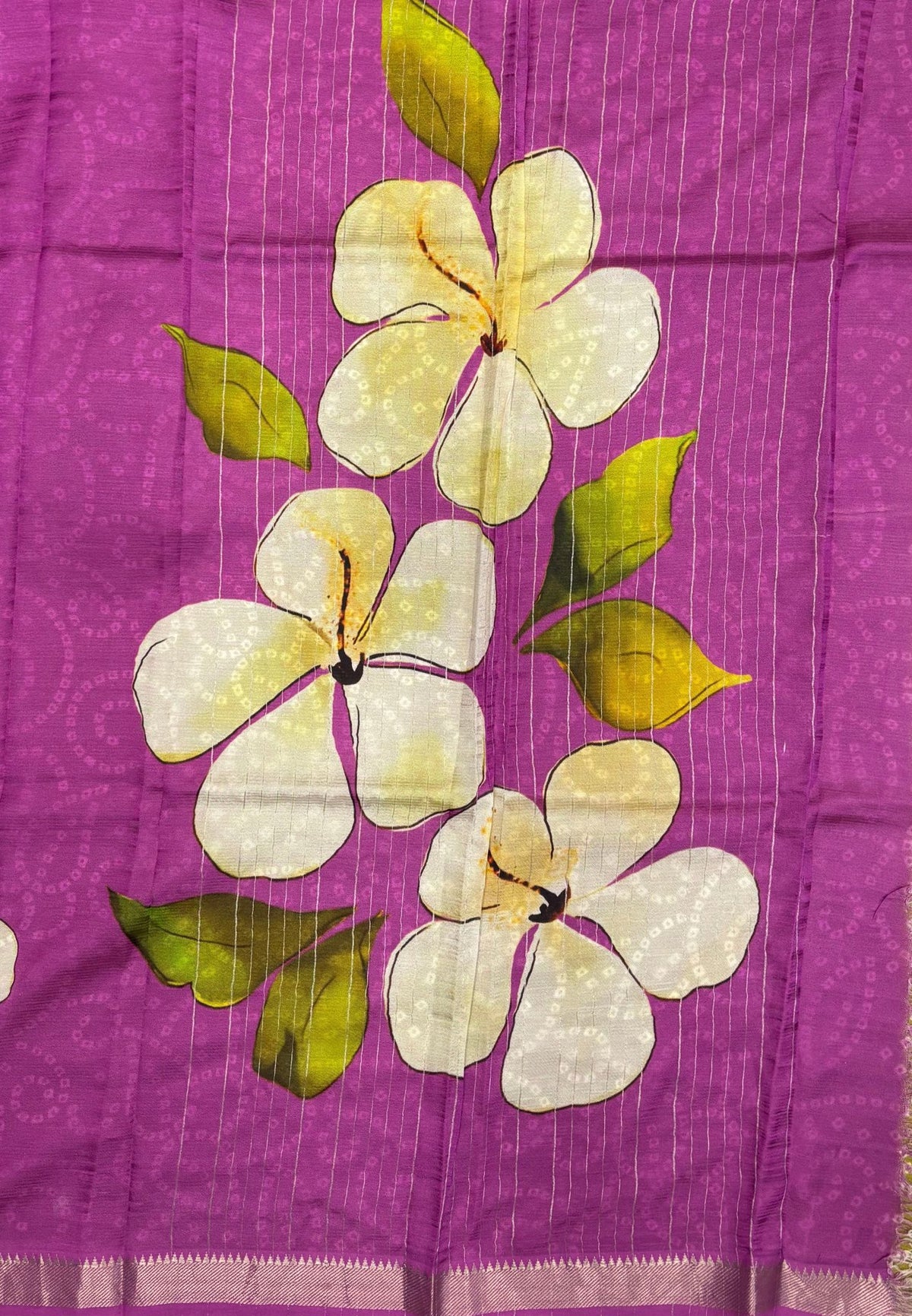 Pure Mangalgiri Silk Saree-Magenta in Floral Print with Small Border