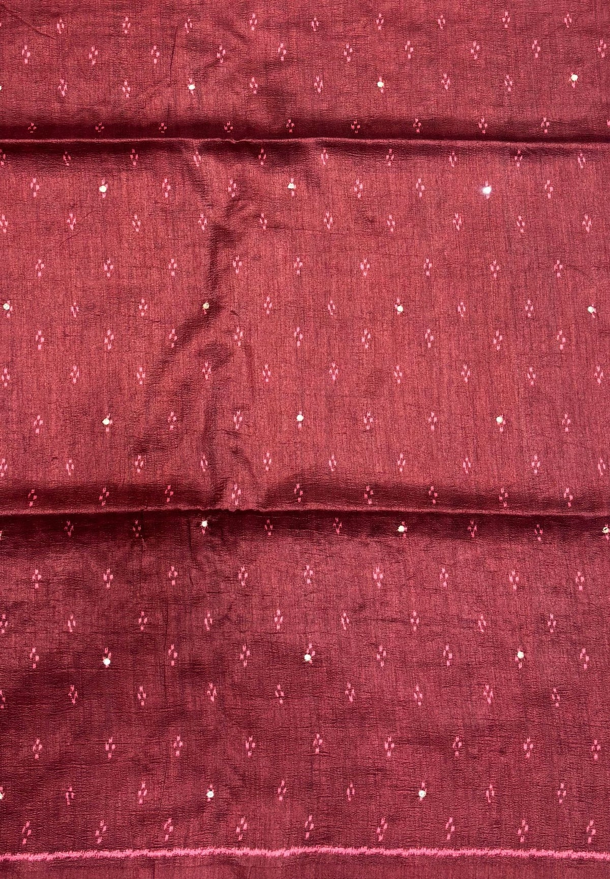 Pashmina Tussar Saree-Maroon in Kalamkari Floral & Peacock Border