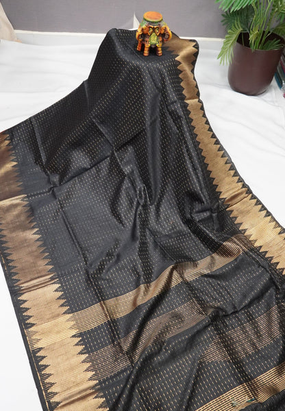 Semi Raw Silk Saree-Black