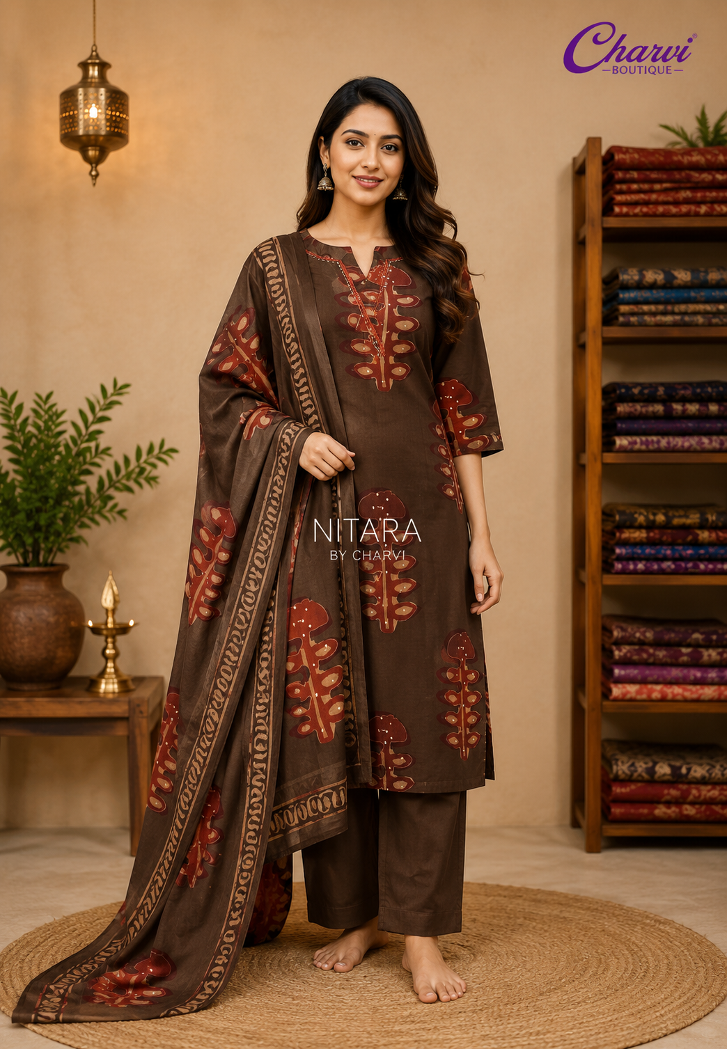 3 Pcs Printed Cotton Kurta Set