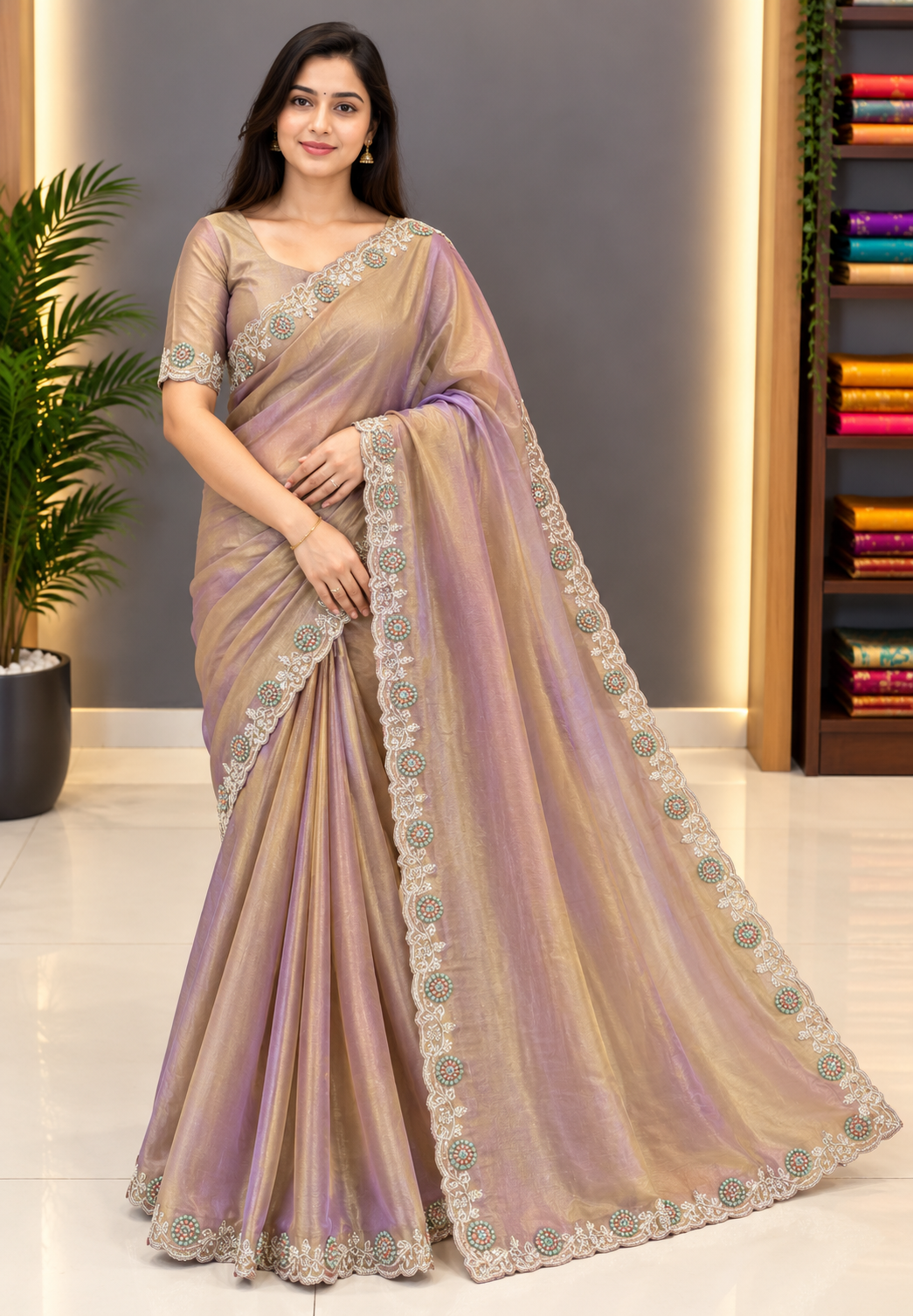 Designer Saree-Golden Purple