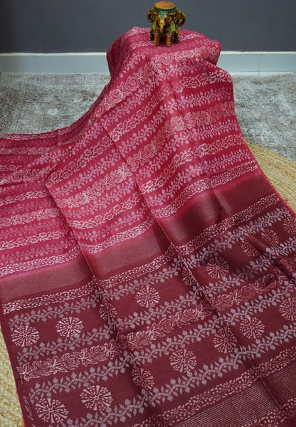Bhagalpur Cotton Saree-Dark Pink