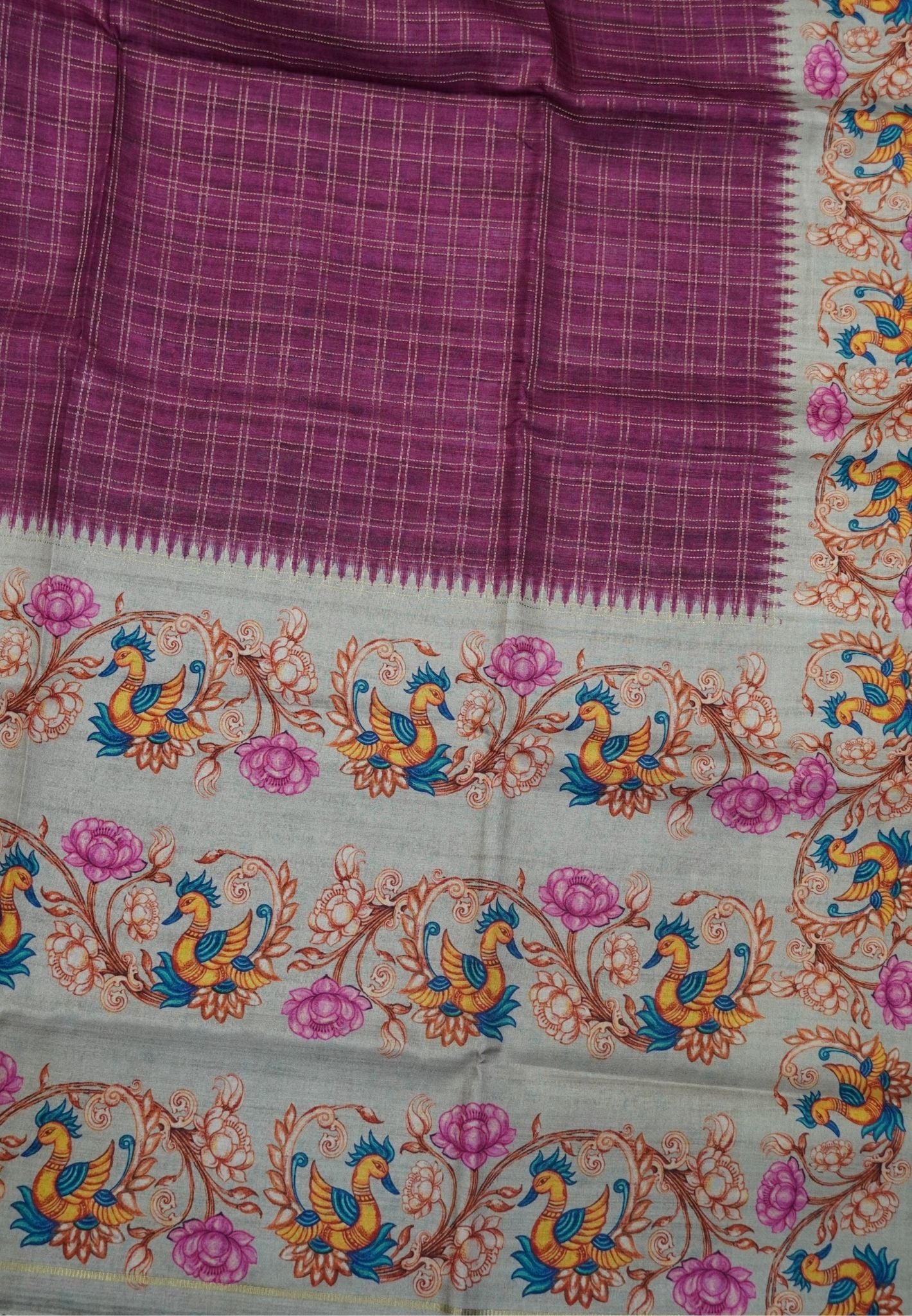 Premium Matka Tussar Saree-Magenta with Tanjore Print