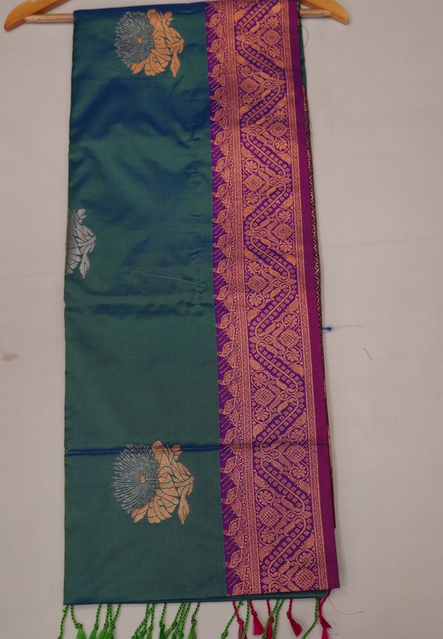 Semi Silk Saree-Peacock Green