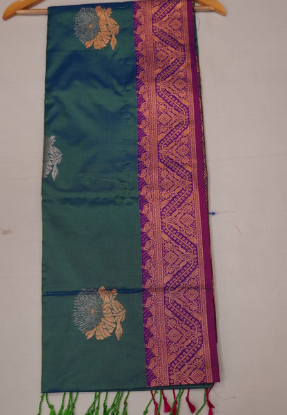Semi Silk Saree-Peacock Green