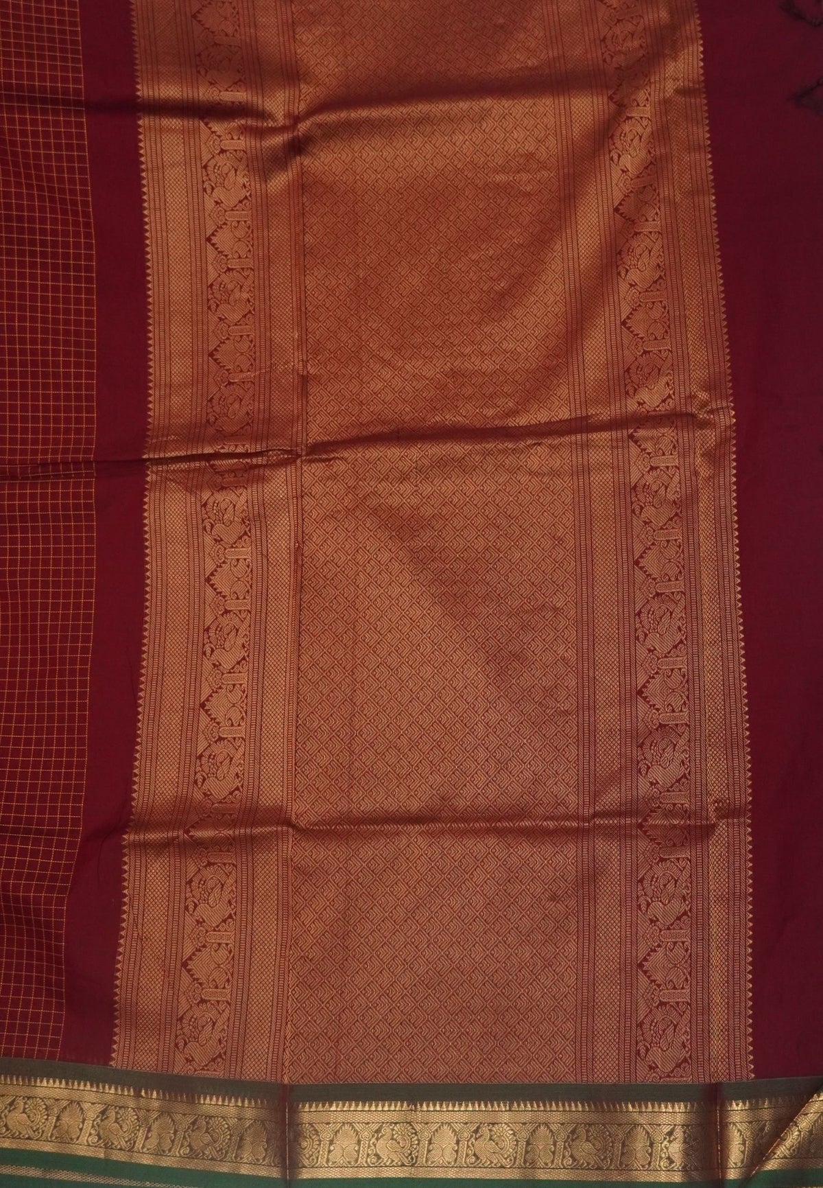 Rich Kanchi Cotton Saree-Maroon in Checkered Pattern with Contrast Border
