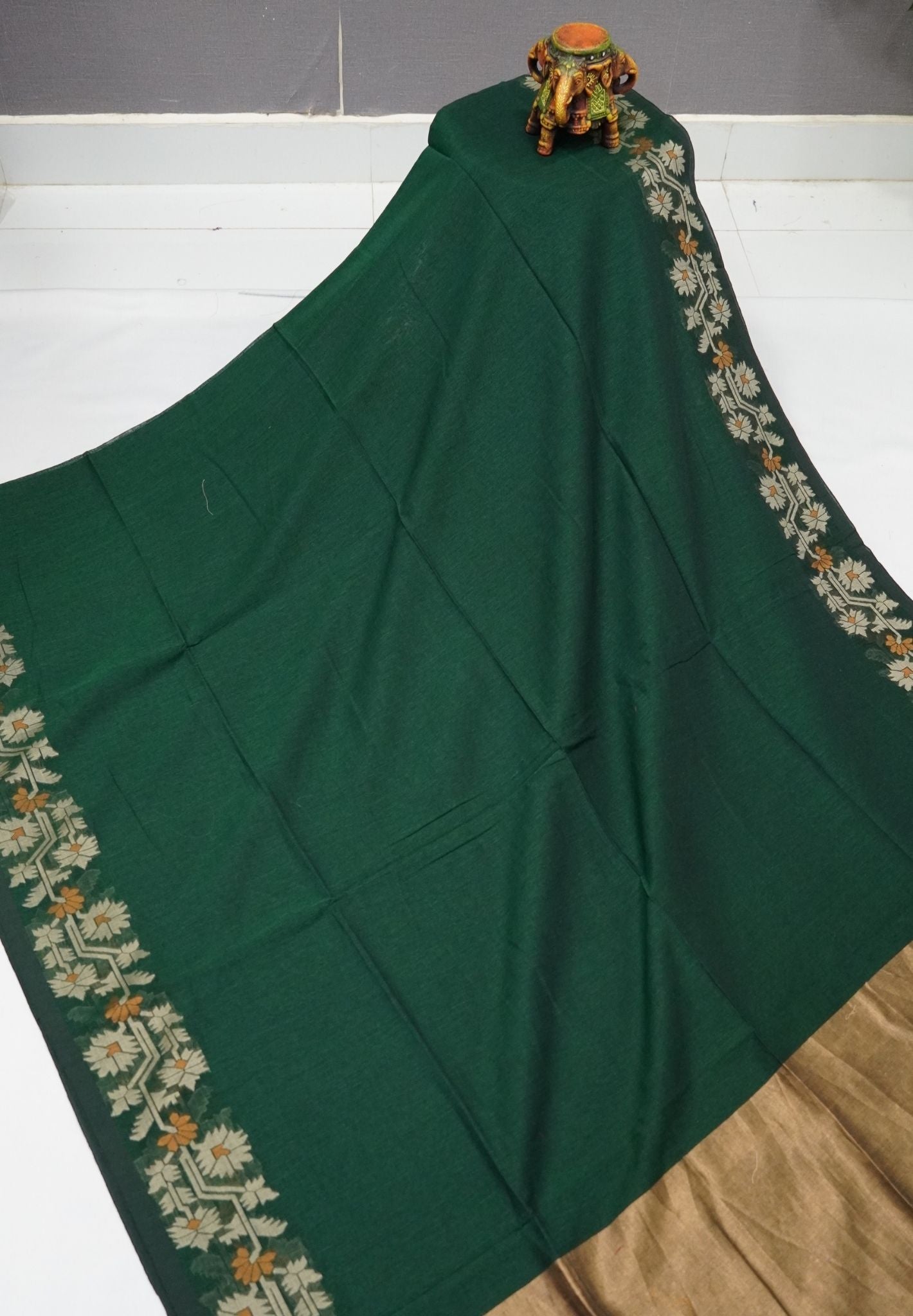 Handloom Cotton Saree-Green Paithani Border