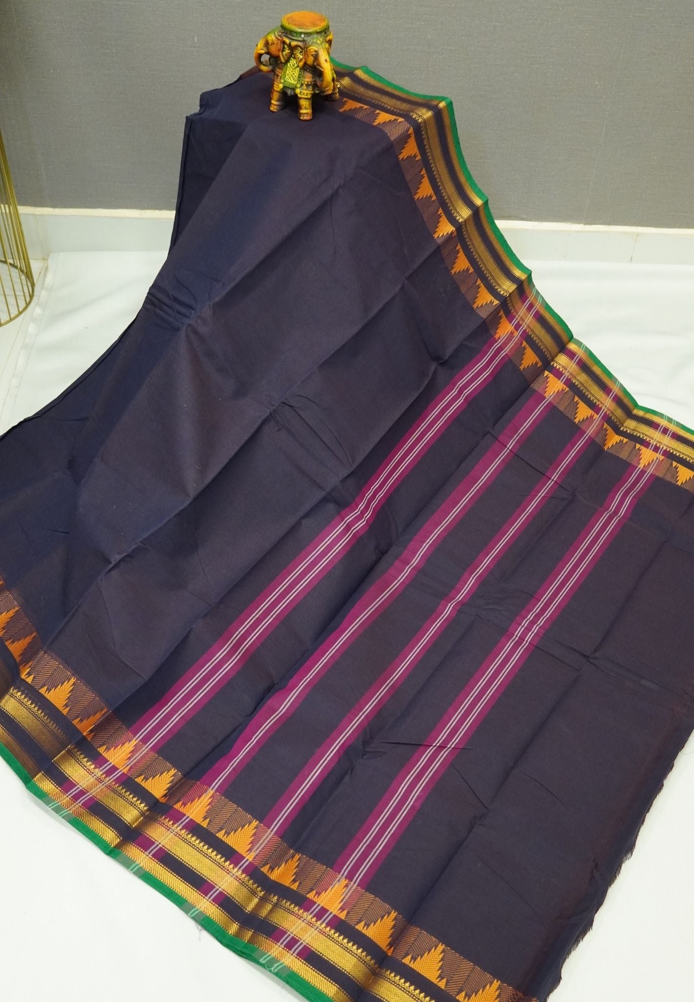 Kanchi Cotton Saree-Dark Purple with Thazhamboo Border