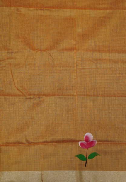 Cora Linen Saree-Blue with Hand Painted Floral Motifs