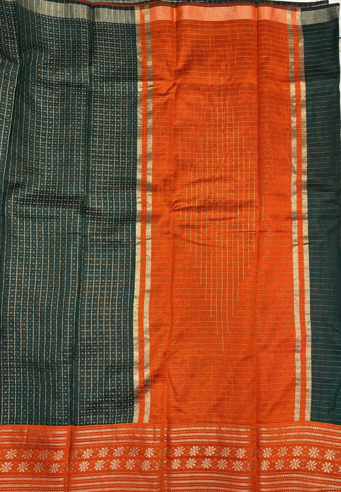 Raw Silk Saree-Bottle Green in 1000 Butta with Contrast Zari Border