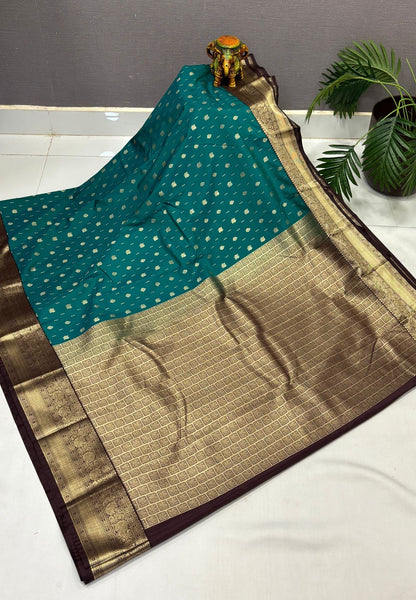 Budget Kanchipuram Saree-Green with Contrast Border