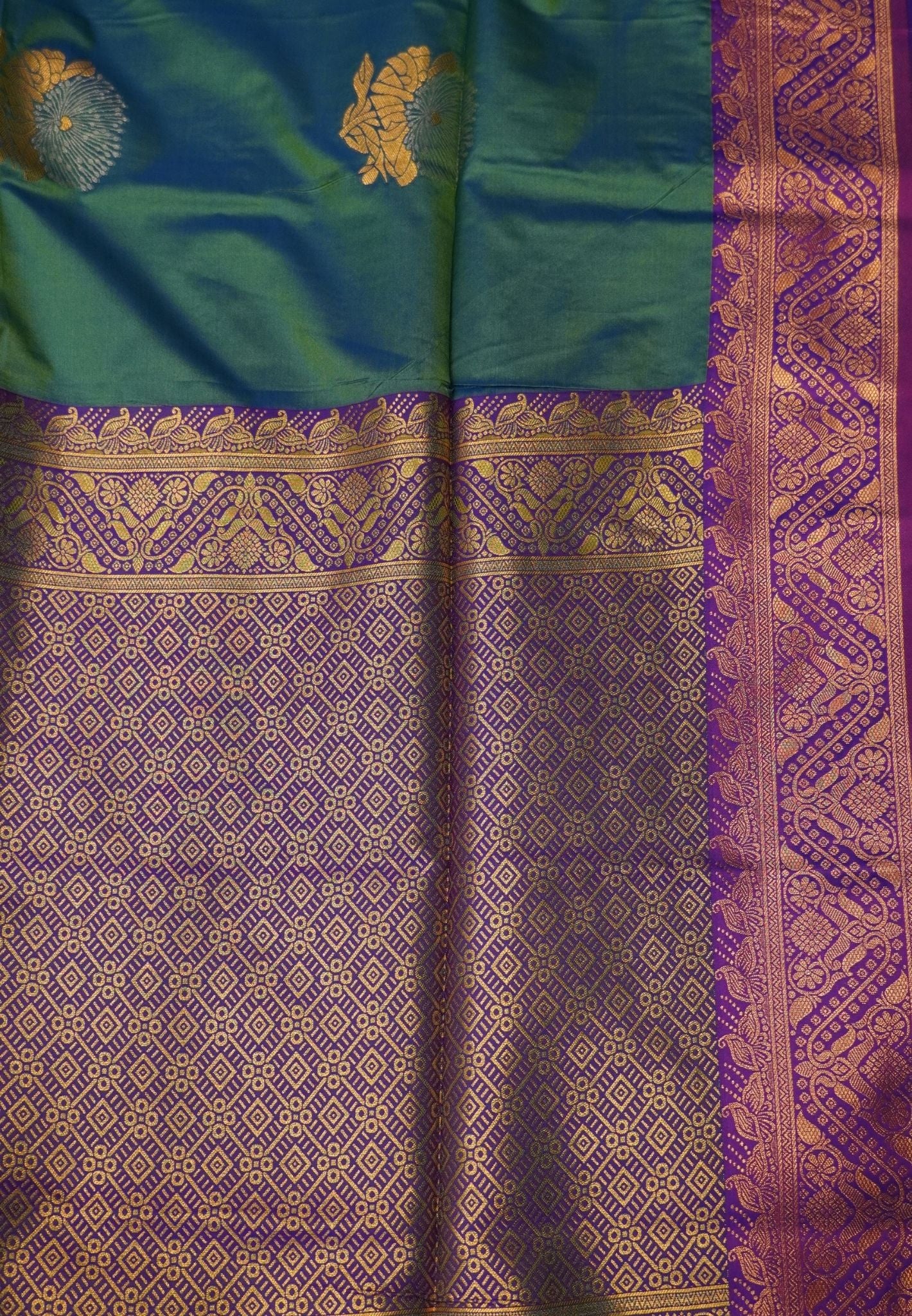 Semi Silk Saree-Peacock Green