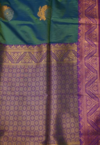 Semi Silk Saree-Peacock Green